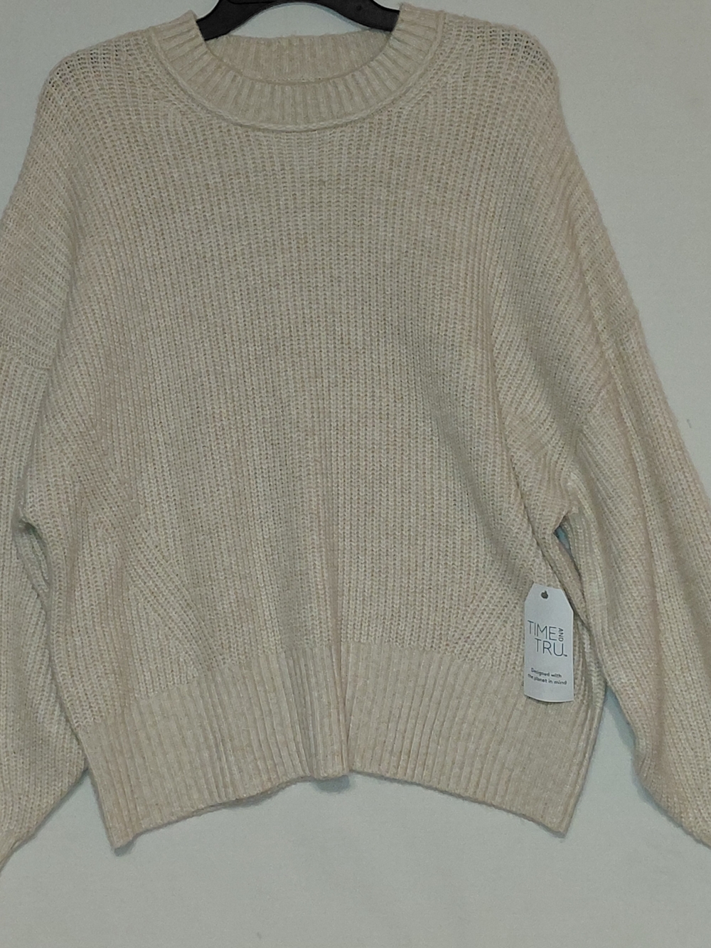 Women's Oatmeal Heather Time and Tru Shaker Stitch Mock Neck Sweater 2XL & 3XL - Picture 7 of 11